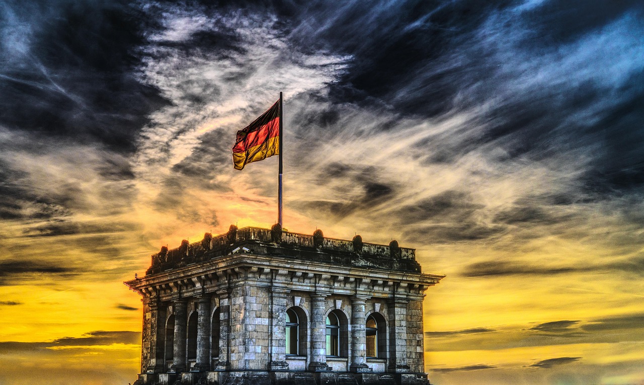 bundestag, german flag, parliament, federal election, germany, capital city, flag, architecture, banner, building, government district, berlin, government, germany flag, city, politics, government building, german, flutter, clouds, facade, story, nature, sightseeing